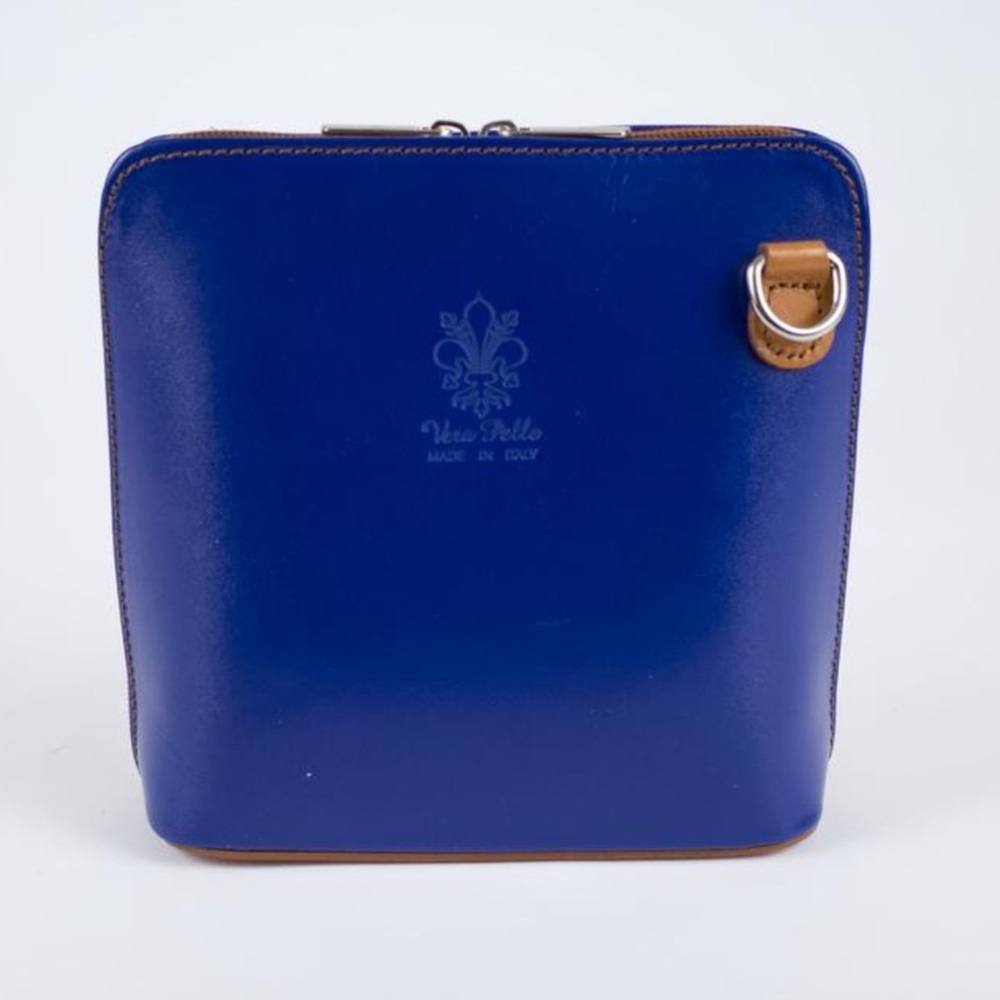 Vera Pelle Royal Blue Leather Bag with Tan Detail